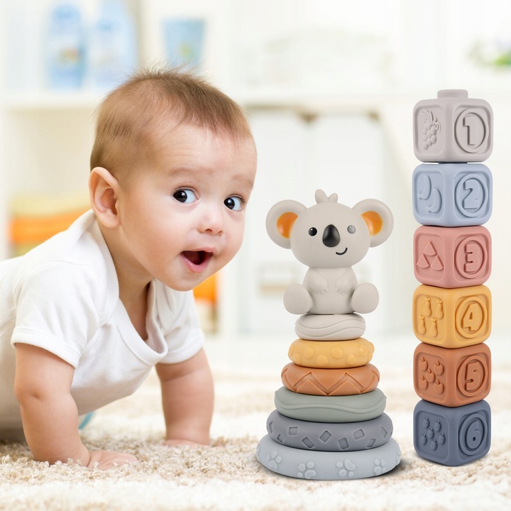 Klocki Sensoryczne Miękkie Gumowe Kreatywne Gryzaki Zestaw Wieża dla Dzieci
