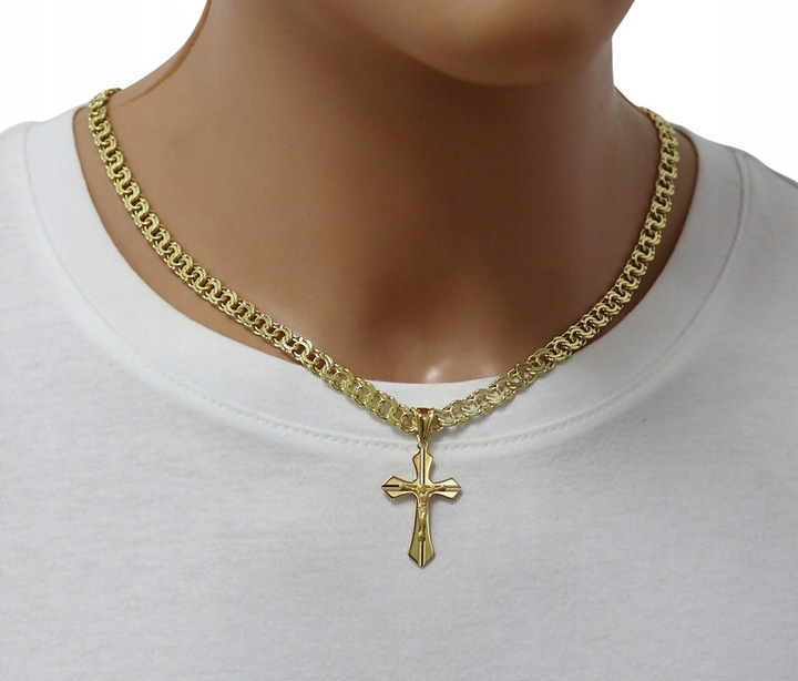 ZŁOTY PEŁNY ŁAŃCUSZEK MĘSKI GARIBALDI Z KRZYŻYKIEM PR 925 585 GRAWER GRATIS