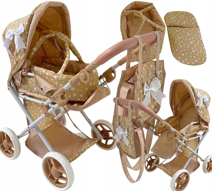 WÓZEK DLA LALEK GŁĘBOKI SPACERÓWKA GONDOLA 3w1 MarioToys TORBA POŚCIEL