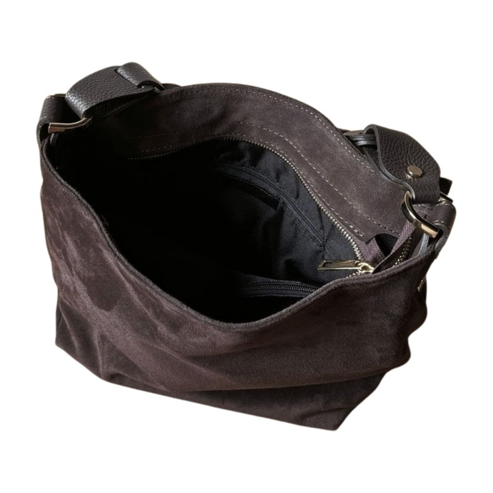 Czekoladowa zamszowa torebka brązowa shopper ZAMSZ NATURALNY Vera Pelle