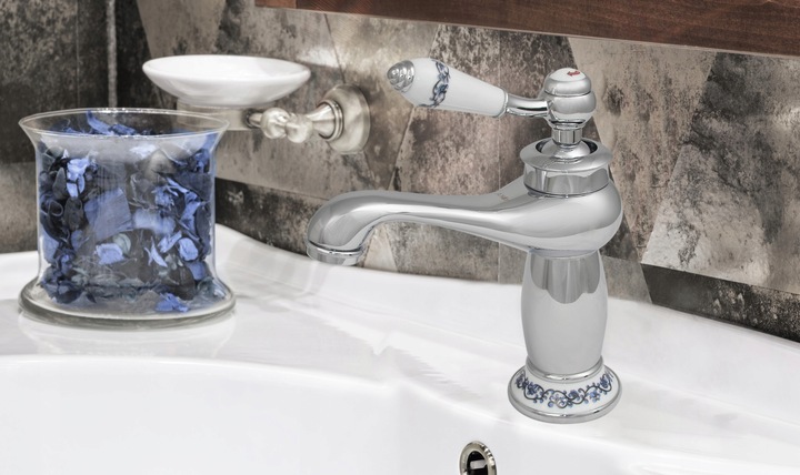 Bateria umywalkowa stojąca retro chrom łazienkowa srebrna kran YOKA HOME