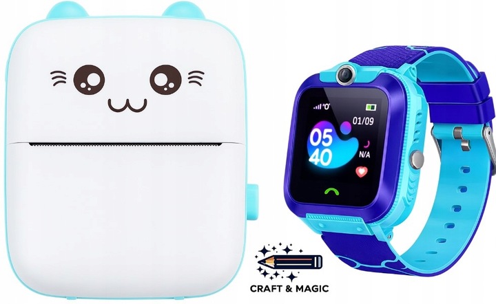 NIEBIESKI SMARTWATCH CRAFT + DRUKARKA TERMICZNA + PAPIER TERMICZNY