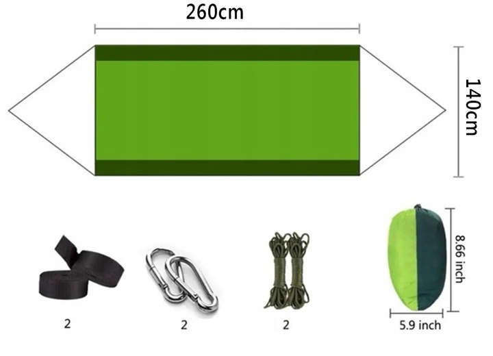 MOCNY HAMAK 2-OSOBOWY Z MOSKITIERĄ 260x140cm 200KG