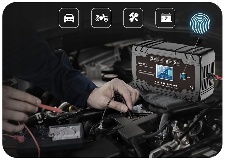 PROSTOWNIK AUTOMATYCZNY Z FUNCJĄ NAPRAWY 12V 24V LED ŁADOWARKA AKUMULATORÓW