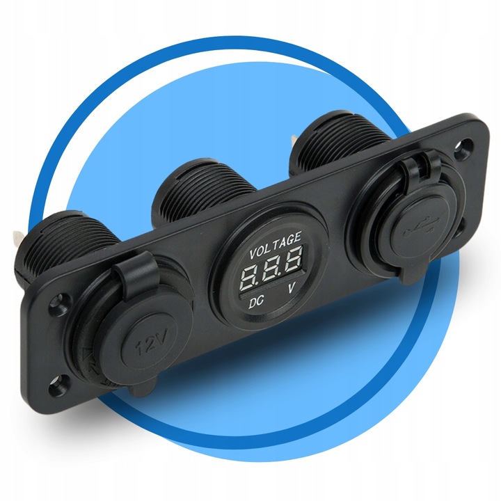 GNIAZDO ŁADOWANIA ZAPALNICZKI 12V WOLTOMIERZ 2 USB
