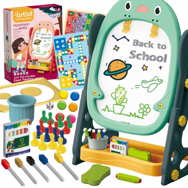 DUŻA TABLICA DWUSTRONNA KREATYWNA ZESTAW MAŁY ARYSTA + AKCESORIA WOOPIE