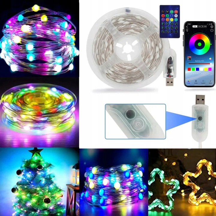Lampki Świąteczne 200 LEDowe Inteligentne Bluetooth Świecą w RYTM Muzyki