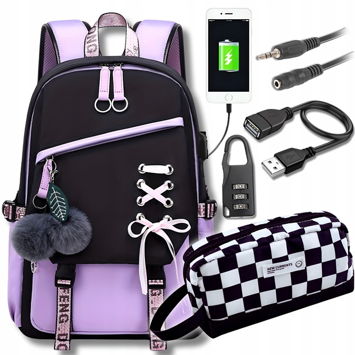 PLECAK SZKOLNY DO SZKOŁY MŁODZIEŻOWY TORNISTER PIÓRNIK ZESTAW 327 USB