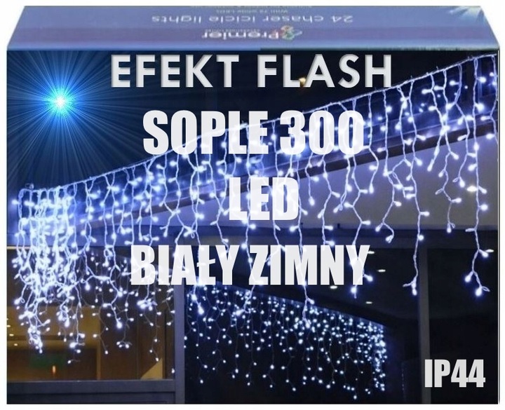 SOPLE 300 LED KURTYNA LAMPKI ZEWNĘTRZNE IP44 BIAŁY ZIMNY + ZIMNY FLASH