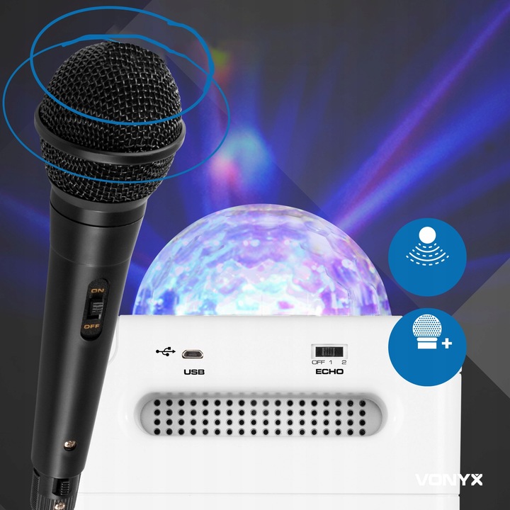 Głośnik BLUETOOTH KARAOKE USB LED KULKA+ mikrofon