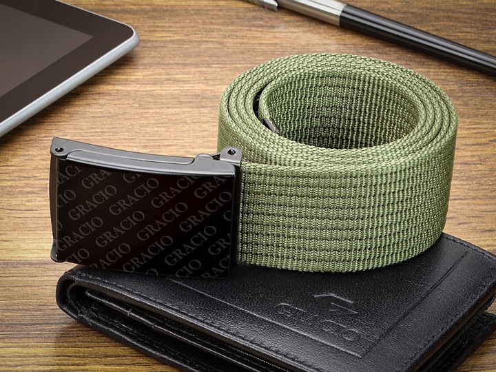 Pasek dla mężczyzny Parciany KHAKI produkt na prezent Gracio klamra 145cm