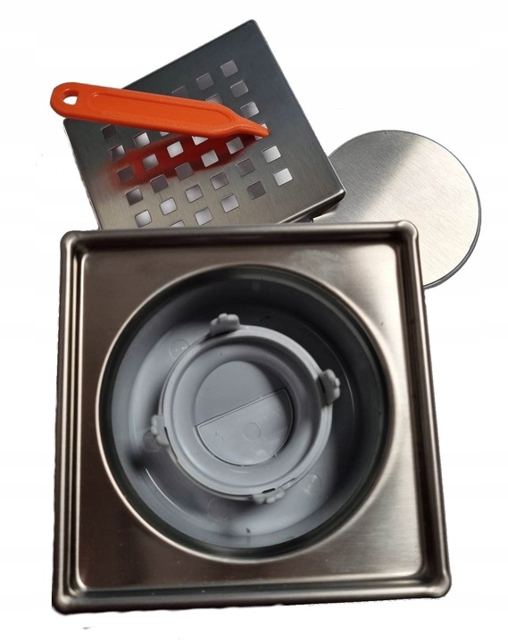 WPUST PODŁOGOWY NIERDZEWNY 10X10 ODEJŚCIE PIONOWE FI50 ANTYZAPACH INOX RAMA