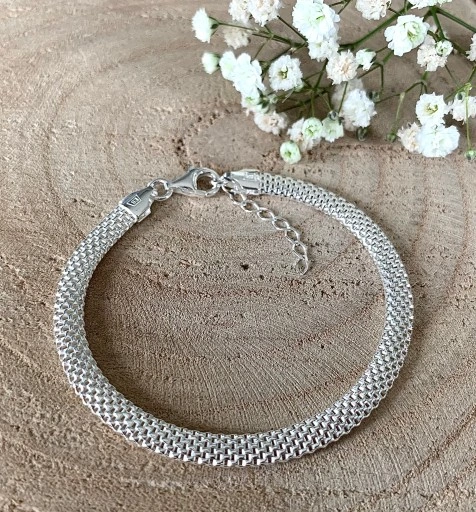 SREBRNA BRANSOLETKA DAMSKA TUBA AŻUROWA Z SERCEM NA RĘKĘ + GRAWER