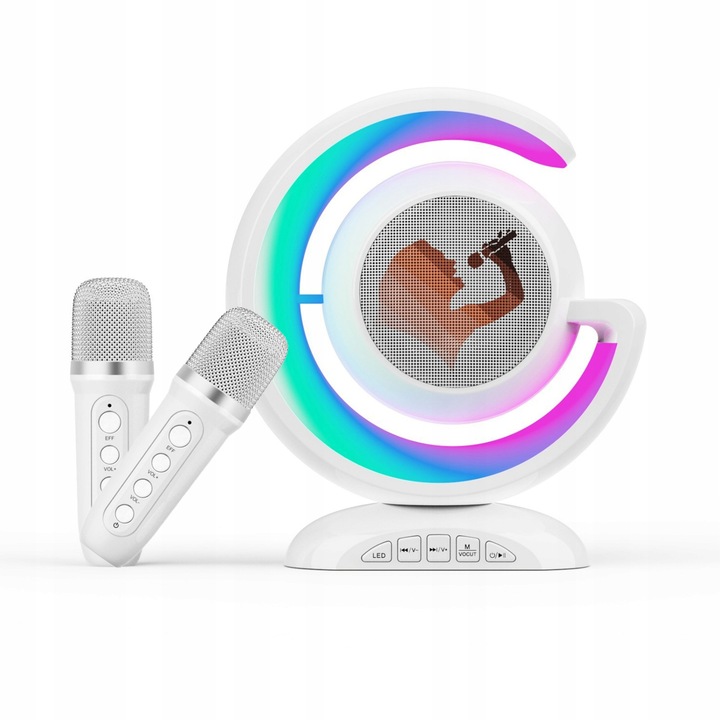 ZESTAW KARAOKE 2 MIKROFONY BEZPRZEWODOWY PRZENOŚNY GŁOŚNIK BLUETOOTH LED