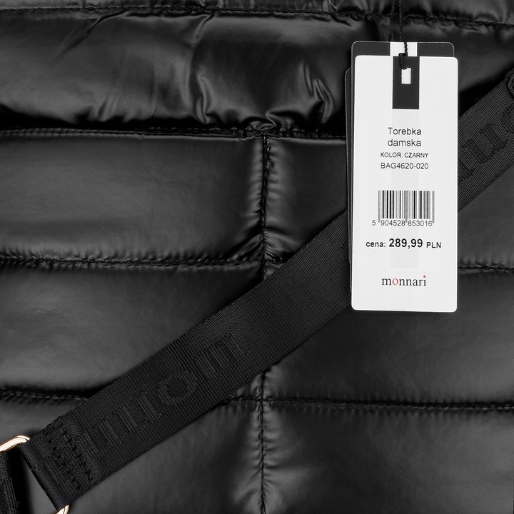 TOREBKA MONNARI Czarna SHOPPER BAG Listonoszka PIKOWANA NA RAMIĘ PASEK