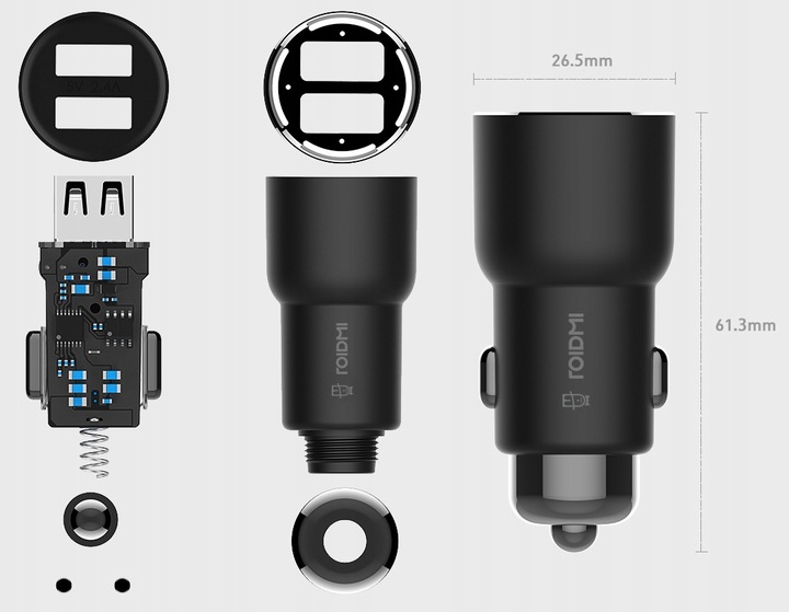 ROIDMI 3S Transmiter FM BLUETOOTH MOIJETU Ładowarka 2x USB czarny