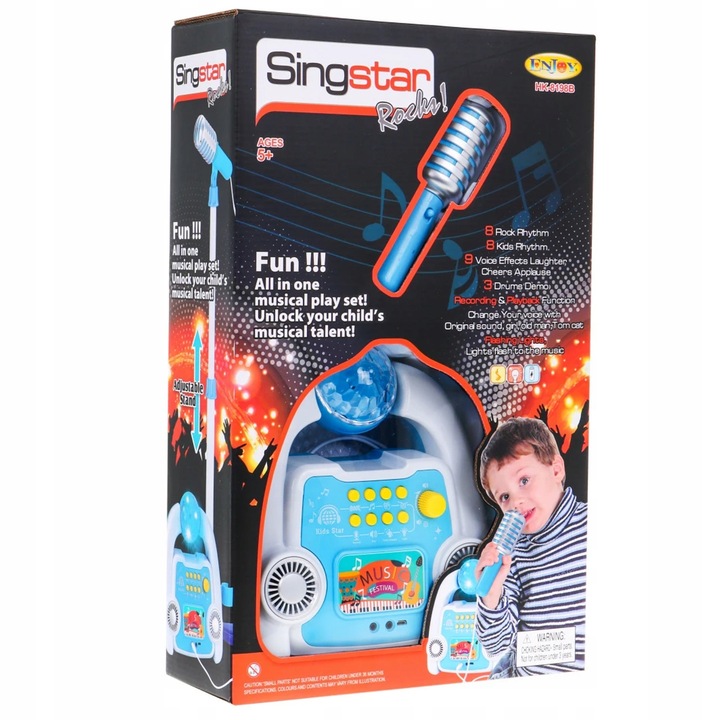 ZESTAW DO KARAOKE MIKROFON DLA DZIECI WZMACNIACZ STATYW EFEKTY NAGRYWANIE