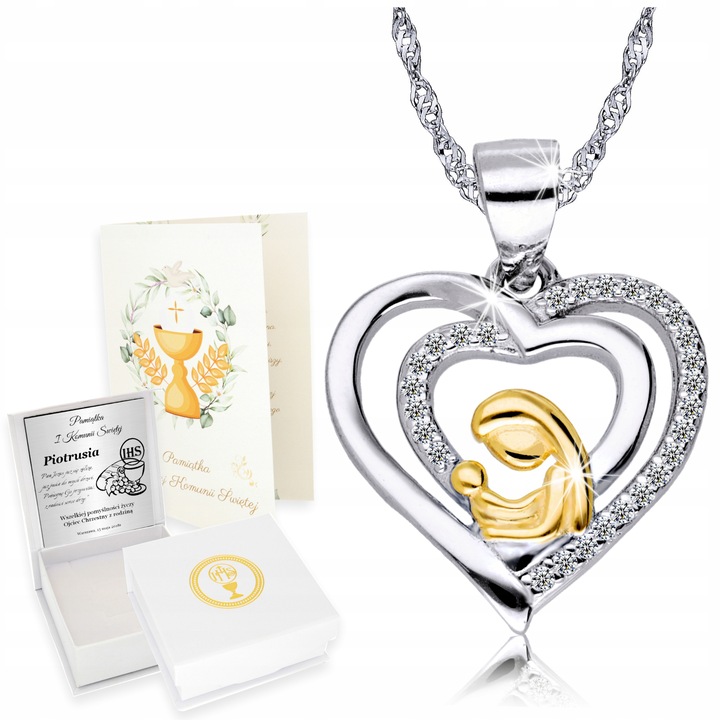 Srebrny Łańcuszek 925 Medalik Matka Chrzest Komunia Grawer