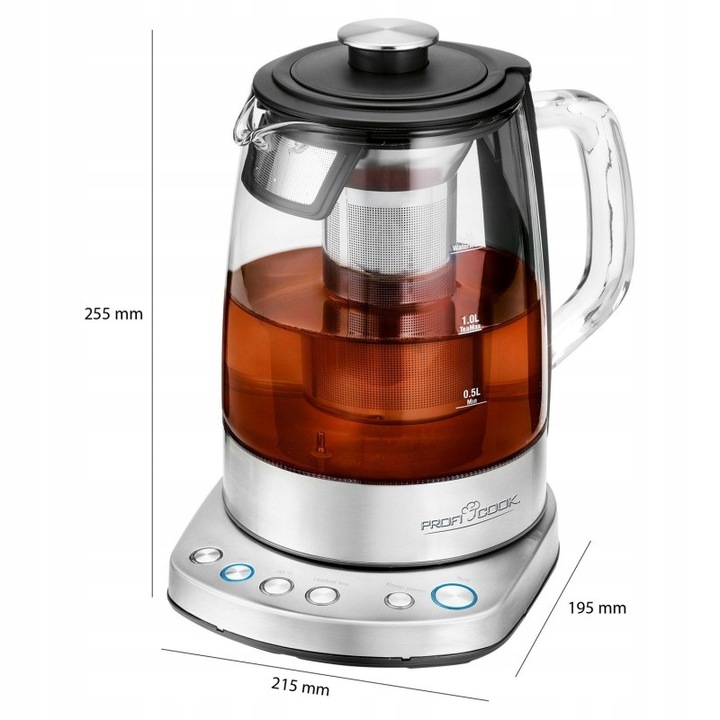 2w1 CZAJNIK ELEKTRYCZNY ZAPARZACZ SZKLANY WIFI 1,5L TIMER INOX NIEMIECKI