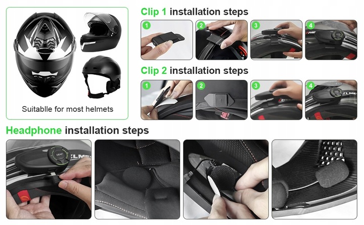 INTERKOM MOTOCYKLOWY EJEAS Q8 DO 6 KIEROWCÓW JEDNOCZEŚNIE RADIO FM BT 5.1