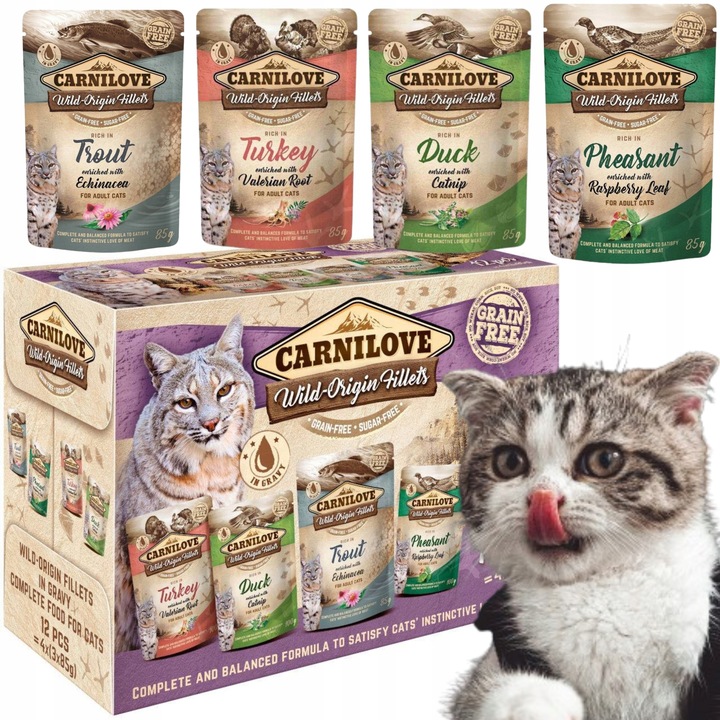 Carnilove 4 smaki Zestaw Mix Smaków Dla Kota Cat Kaczka Indyk Pstrąg 12x85g