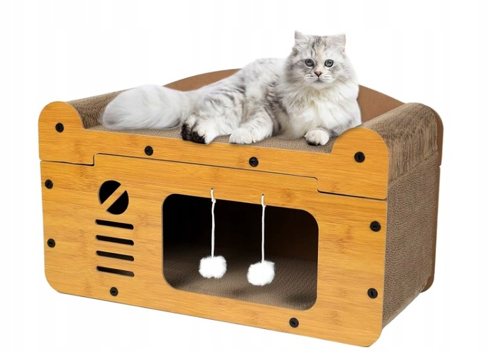 DRAPAK DOMEK DLA KOTA LEGOWISKO Z TEKTURY I MDF EKOLOGICZNY Piętrowy