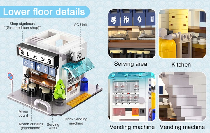 KLOCKI CADA JAPOŃSKI SKLEP Z BUŁKAMI BUN SHOP BUDYNEK ŚWIATŁO LED 1108 EL.