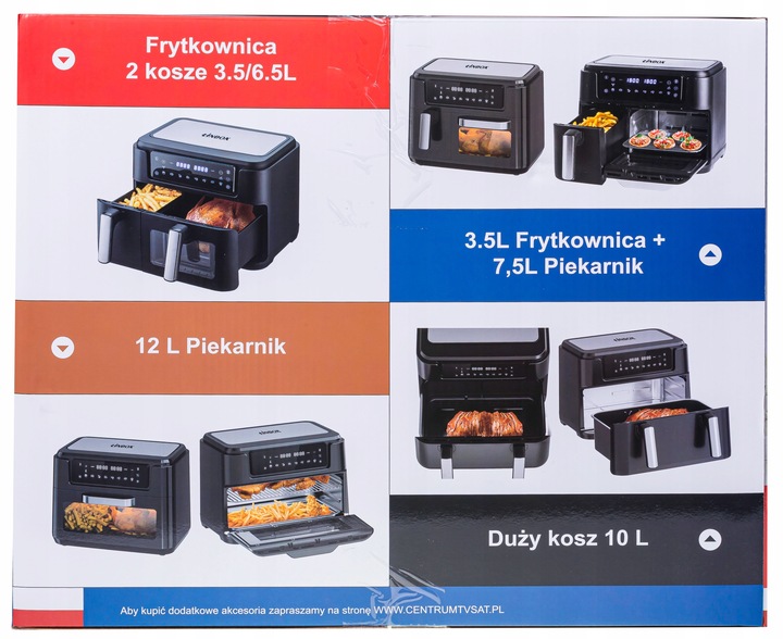 PIEKARNIK FRYTKOWNICA BEZTŁUSZCZOWA 2 KOSZE 8L/2500W 4 URZĄDZENIA W 1