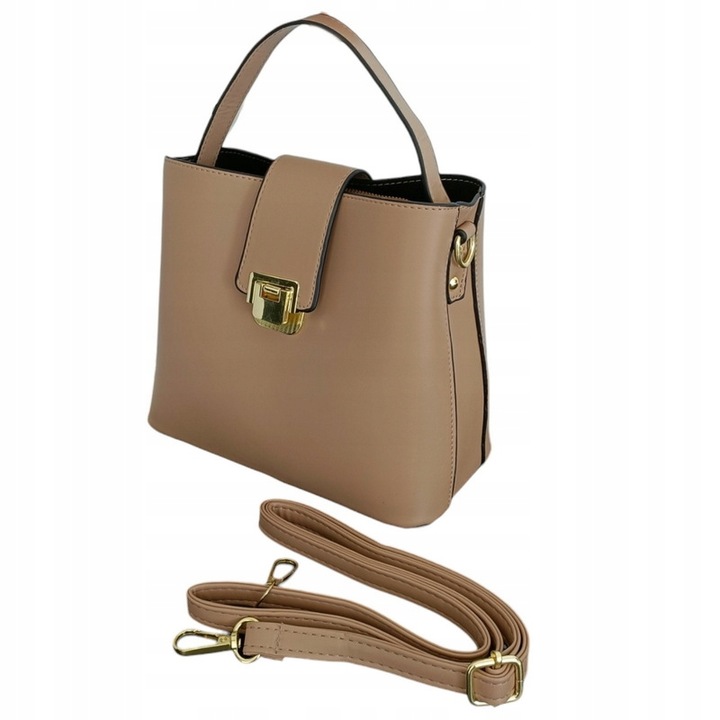 Torebka Damska na Ramię Brązowa Jasna Elegancka Pojemna Wizytowa Kuferek