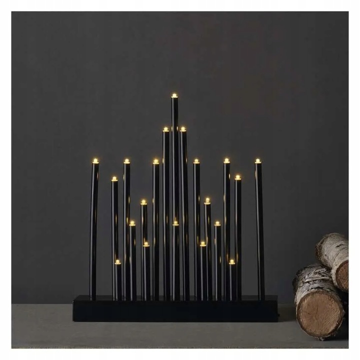 Świecznik świateczny czarny 20 LED 27 cm 3x AA ciepła biel IP20 timer EMOS