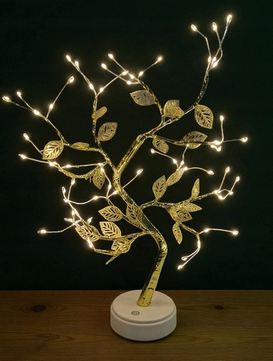 DRZEWKO LAMPKA BONSAI LED 50 CM ZŁOTE LISTKI LIŚCIE ŚWIECĄCE USB OZDOBA