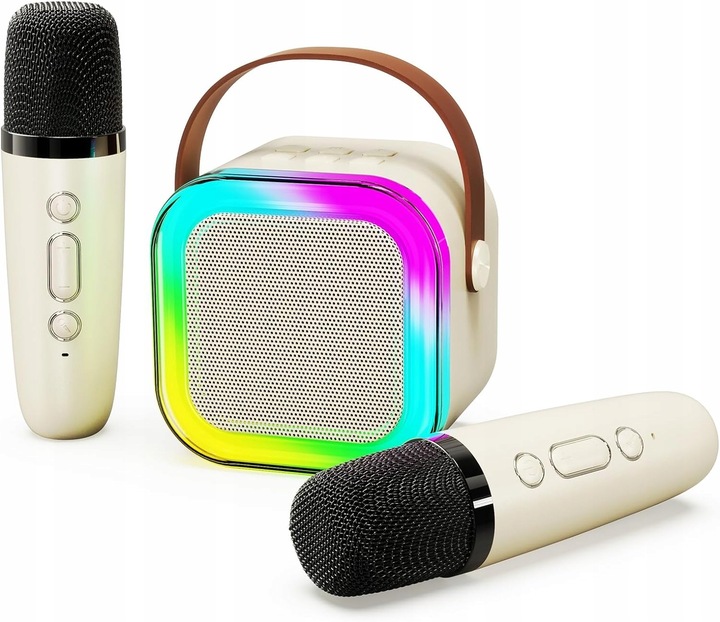 GŁOŚNIK BLUETOOTH PRZENOŚNY KARAOKE RGB 2 MIKROFONY MINI JACK USB SD