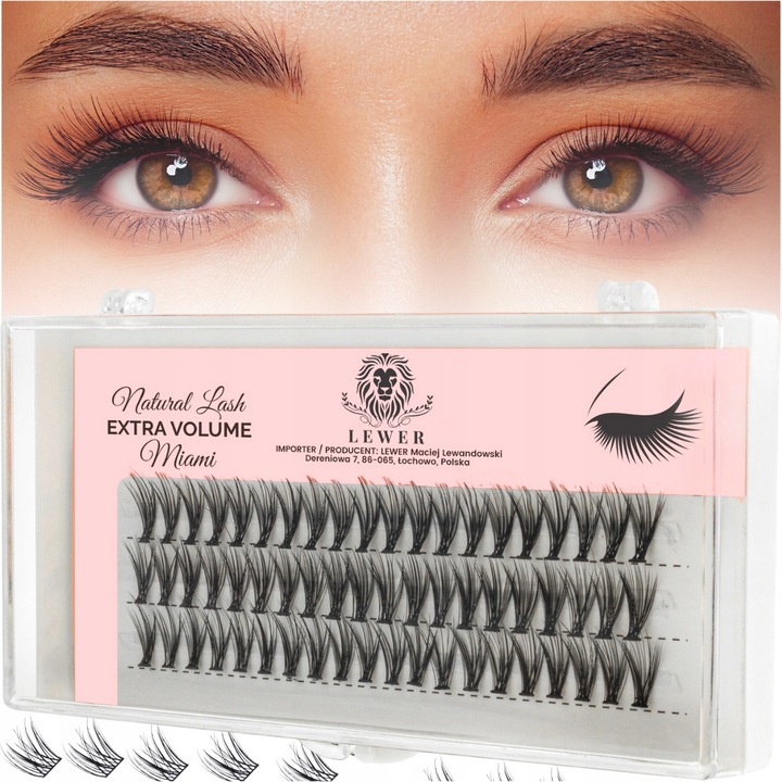 KĘPKI RZĘSY EYELASH Lewer Miami EXTRA VOLUME 10mm GĘSTE NATURALNE JEDWABNE