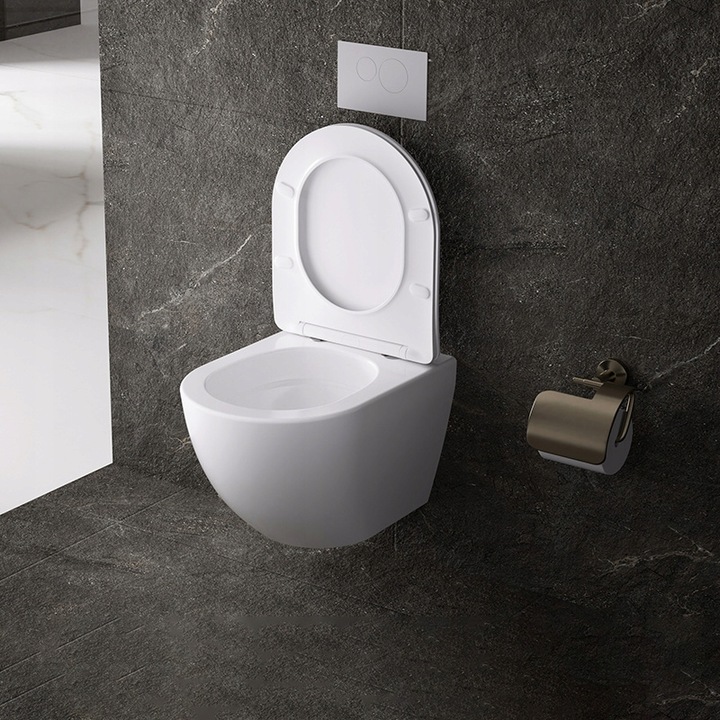 MISKA WC WISZĄCA TORNADO NERO-WH-03 BIAŁA DESKA WOLNOOPADAJĄCA DUROPLAST NE