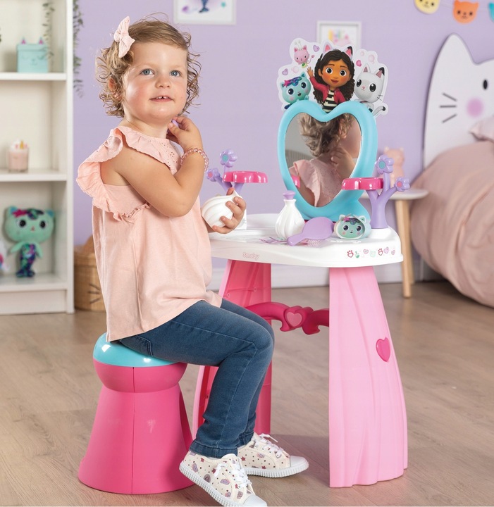 KOCI DOMEK GABI TOALETKA Z LUSTREM TABORET SALON PIĘKNOŚCI + 10 AKCESORIÓW