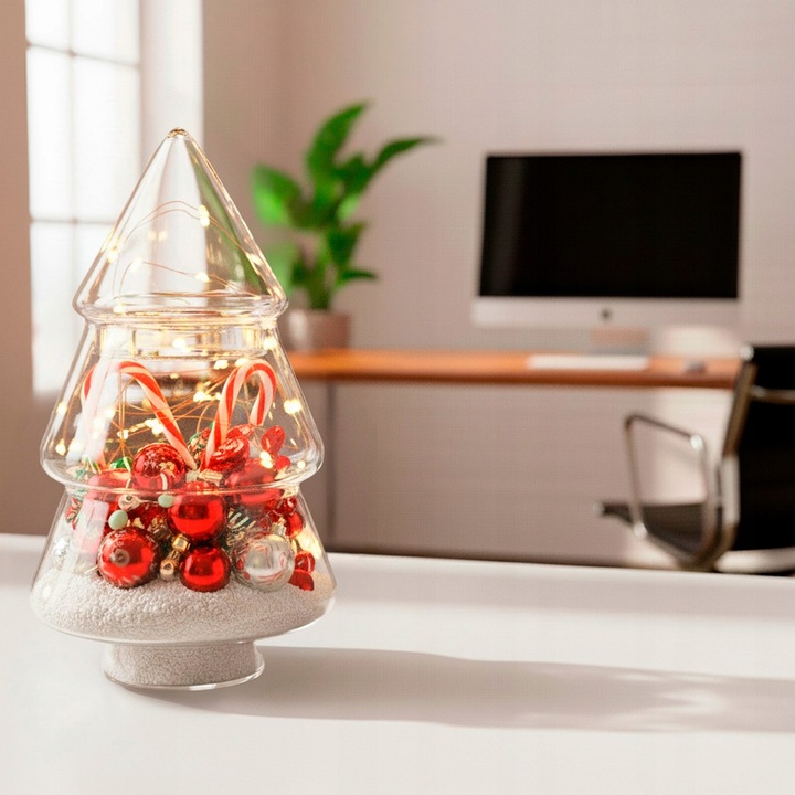 BOMBONIERKA CHOINKA SZKLANY POJEMNIK NA PIERNICZKI DEKORACJA ŚWIĄTECZNA