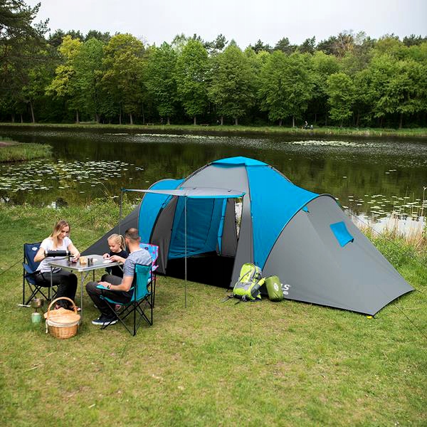 Turystyczny Namiot Kempingowy Duży Z 2 Wejściami 2 Sypialnie 6 osób SOLIDNY
