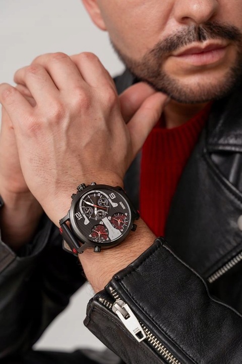 Duży zegarek męski Paul Lorens TEZERT multidatownik + strefy czasowe GRAWER