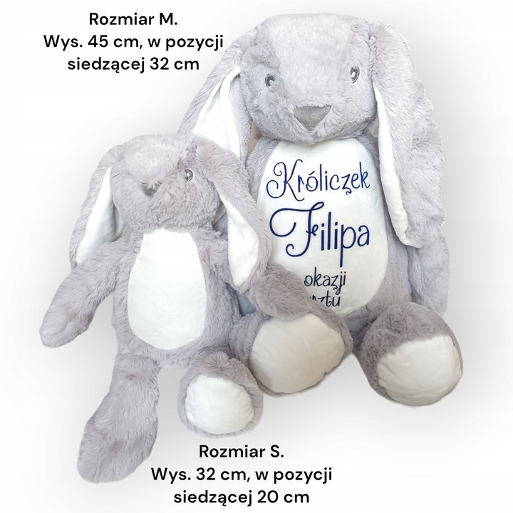 Króliczek metryczka prezent Chrzest przytulanka maskotka miś imię urodziny