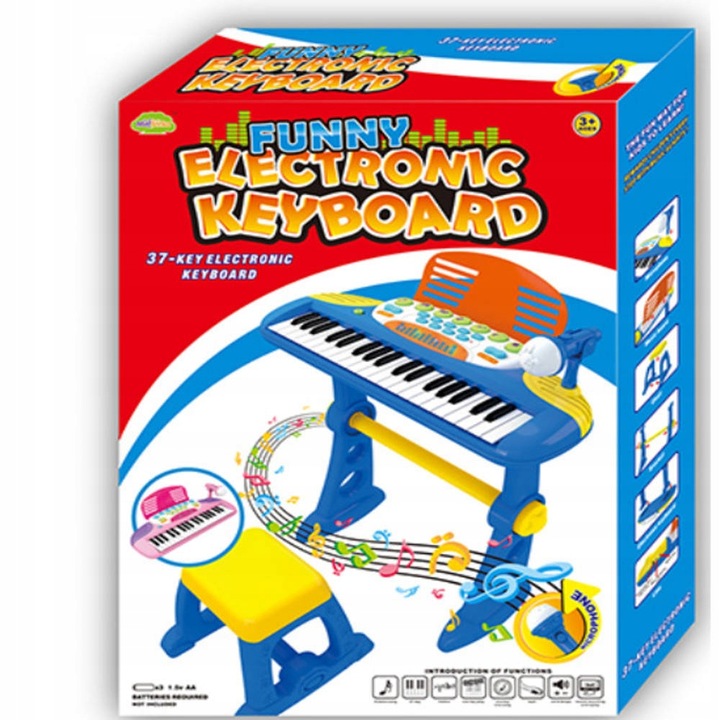 PIANINO KEYBOARD KRZESEŁKO MIKROFON ORGANY 37 klawiszy Dla Dzieci Stołek