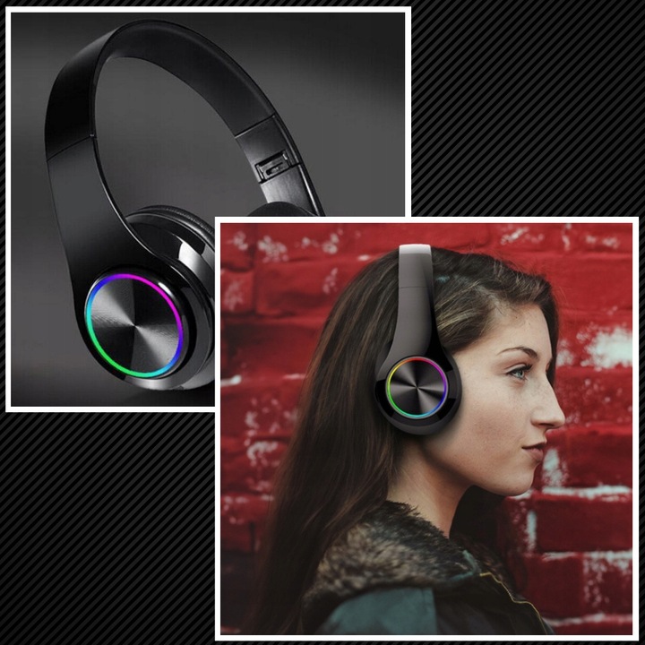 SŁUCHAWKI BEZPRZEWODOWE B39 BLUETOOTH MP3 NAUSZNE MIKROFON RGB DLA DZIECKA