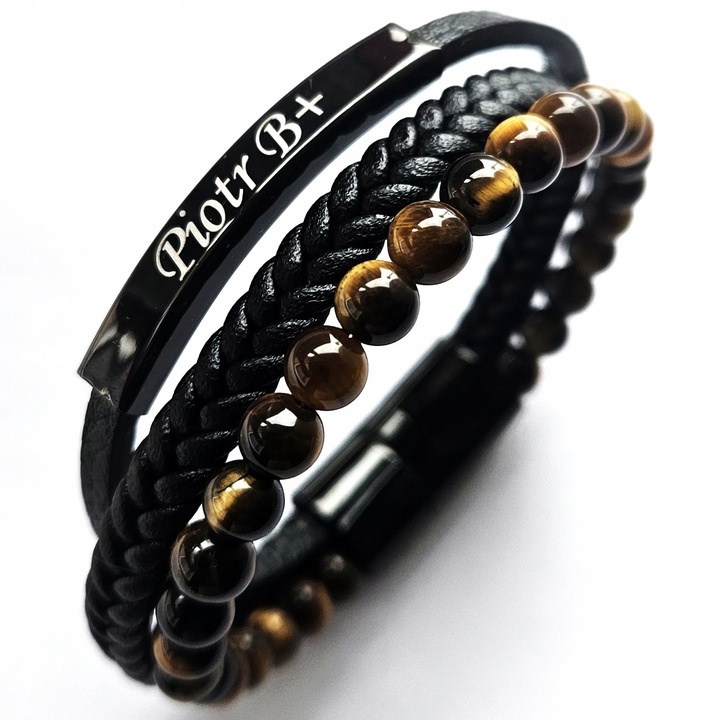 Bransoletka męska REGULOWANA 20-23CM TYGRYSIE OKO SKÓRA JAKOŚĆ VERSATILE