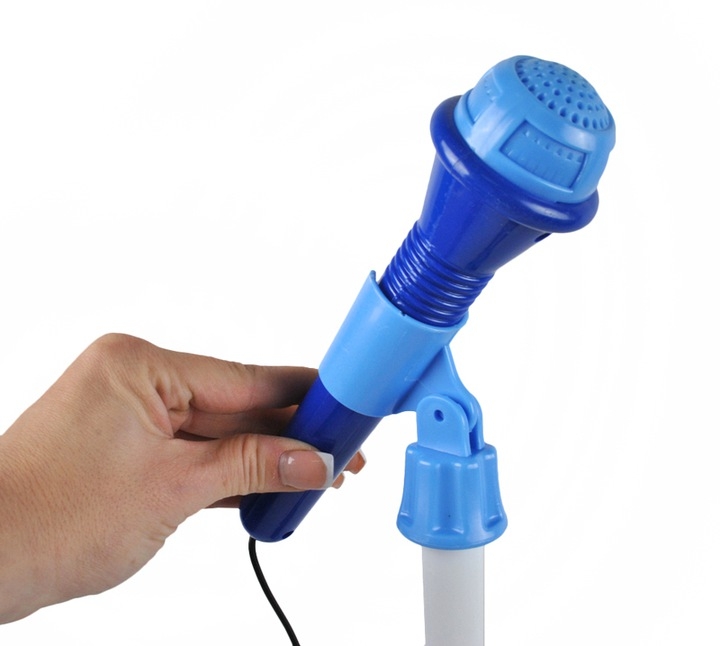 DUŻA GITARA ELEKTRYCZNA DLA DZIECI MIKROFON piecyk STATYW WZMACNIACZ NIEBIE