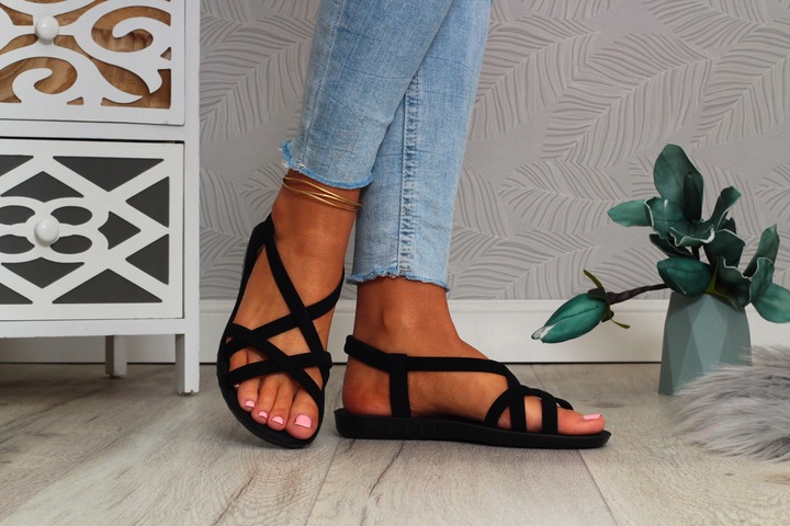 CZARNE SANDAŁY DAMSKIE SPORTOWE GUMECZKI NA LATO