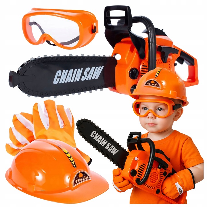 Piła Spalinowa Motorowa Dla Dzieci na Baterie + KASK RĘKAWICE OKULARY