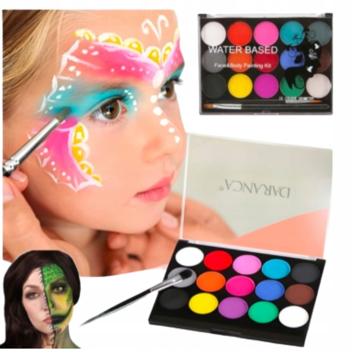 ZESTAW FARB I TATUAŻY ZESTAW DO MALOWANIA TWARZY BROKATOWE ZMYWALNE