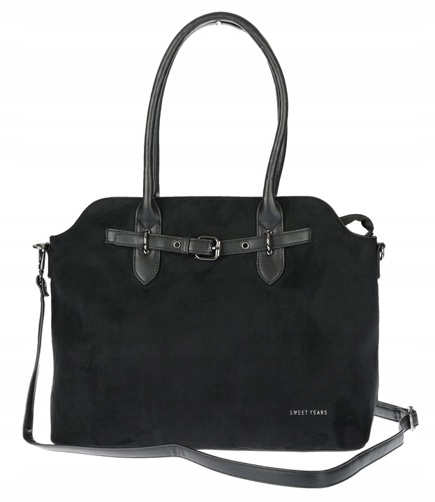 Torebka damska zamsz kuferek elegancka do pracy włoska marka 2947 Czarna