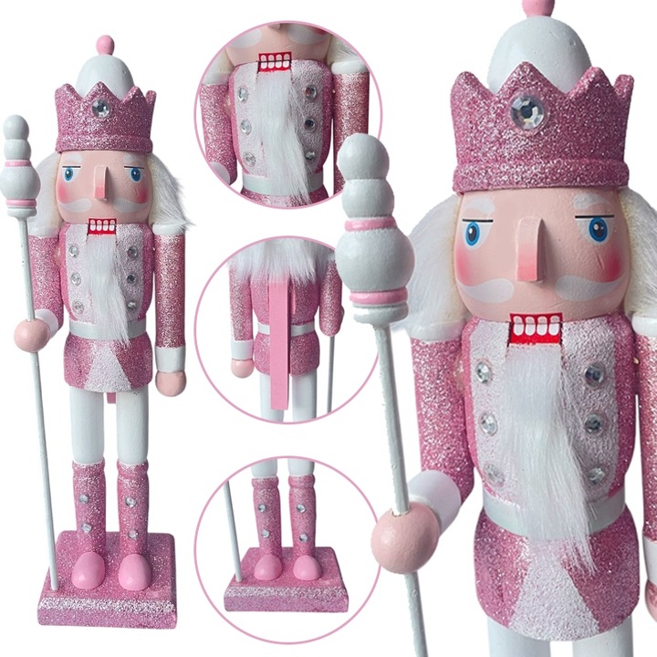 Figurka Świąteczna Dziadek do Orzechów 30CM biało-różowy Nutcracker