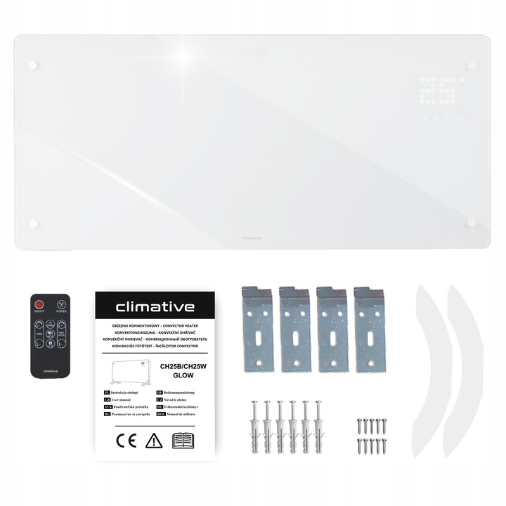 Grzejnik elektryczny szklany konwektorowy Glow 2500W LED WiFi Tuya biały