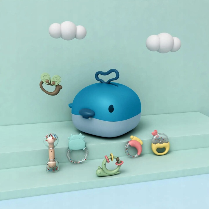 Zestaw Grzechotek Dla Niemowląt Gryzaki Walizka Wieloryb Kuferek Ząbkowanie